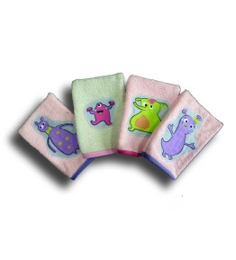 Lot de 4 gants de Toilette Enfant - Motifs Petits Monstres