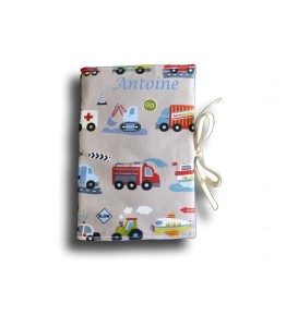 Protège carnet santé bébé beige - Thème Voitures et Camion - Face