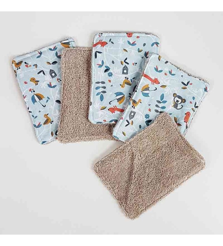 Lot de 5 lingettes lavables Garçon - Petits Zanimos
