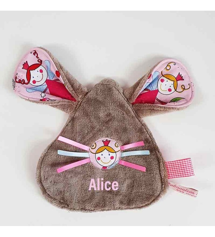 Doudou Brodé Plat Rose - Doudou Personnalisé Modèle Fée Rose