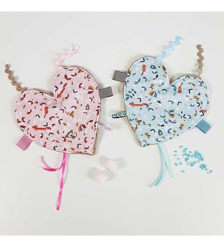 Doudou Etiquettes Coeur Fille et Garçon - Motifs Zanimos