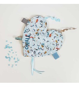 Doudou Etiquettes Coeur Garçon Bleu - Motifs Zanimos