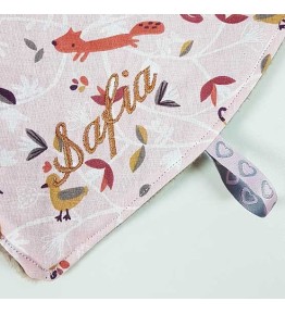 Doudou Etiquettes Coeur Fille Brodé - Motifs Zanimos