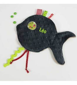 Doudou personnalisé Gris forme poisson
