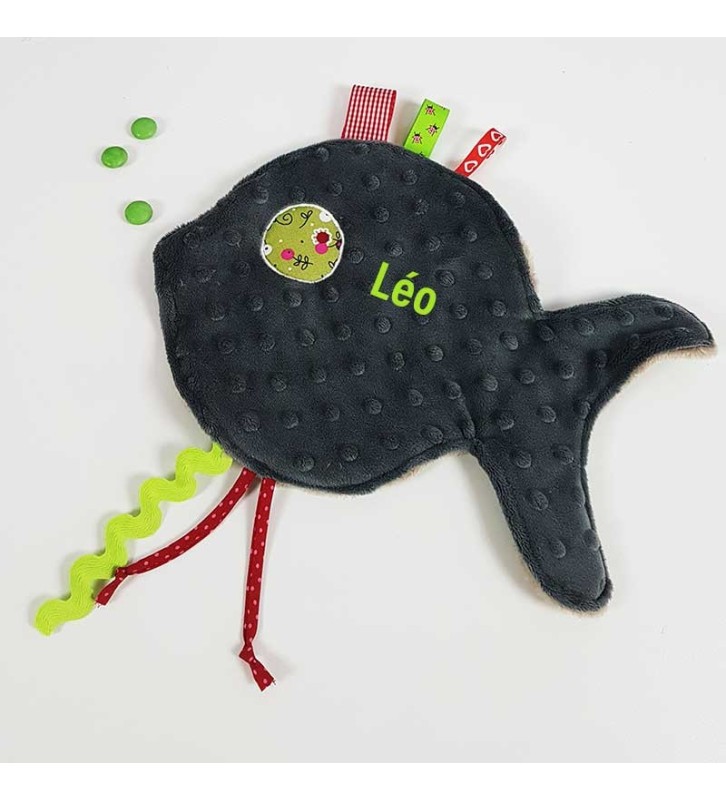 Doudou personnalisé Gris forme poisson