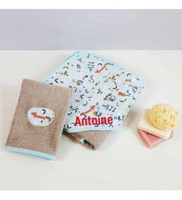 Cape de Bain Personnalisée Bleue - Motif Petits Zanimos