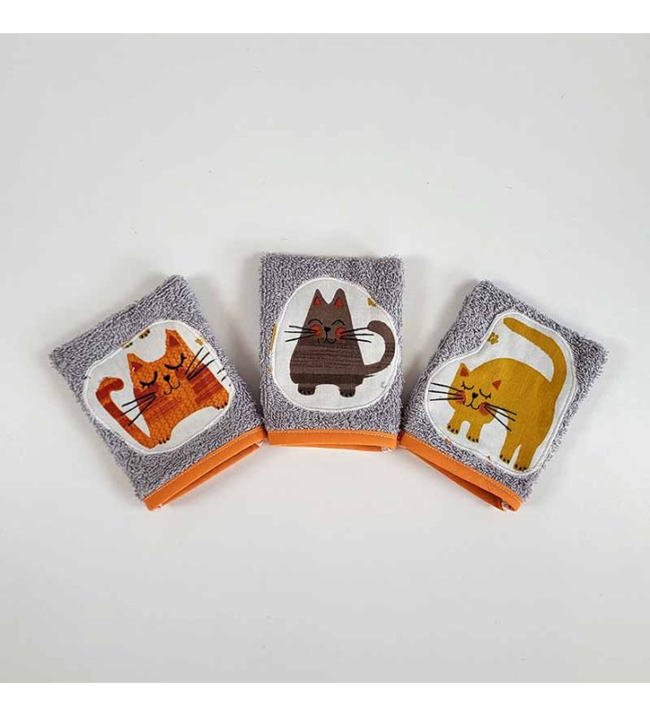 Lot de 3 gants de toilette 18 mois - 3 ans - Chat