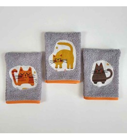 lot de 3 gants de toilette enfant - Motif Chat