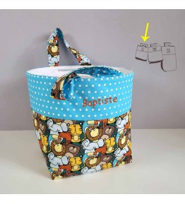 Petit Sac à Jouets Bleu Brodé - Modèle Afrique