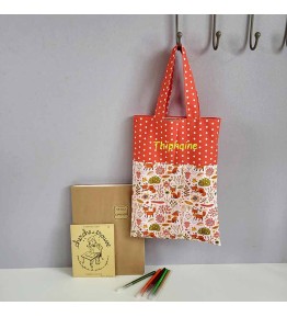 Sac Maternelle Tissu Cahier Orange - Renard