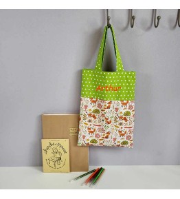 Sac Maternelle Tissu Cahier Vert - Renard