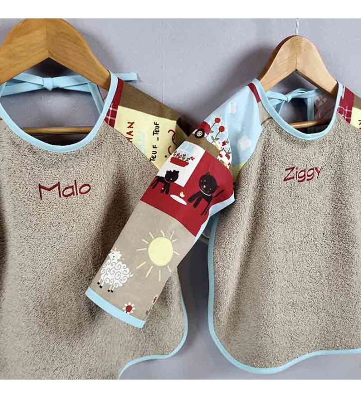 Bavoir à Manches Personnalisé motif Ferme beige