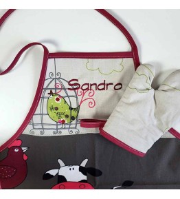 Tablier de cuisine Brodé - Motif Farandole Crème