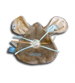 Doudou Plat Garçon - Doudou Souris Naissance Oiseau Bleu