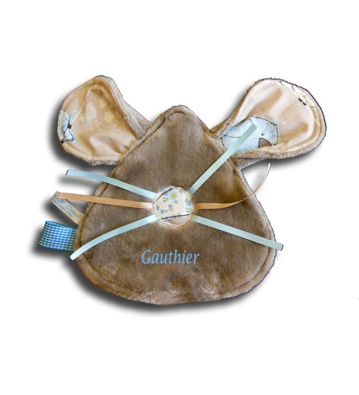Doudou Plat Garçon - Doudou Souris Naissance Oiseau Bleu