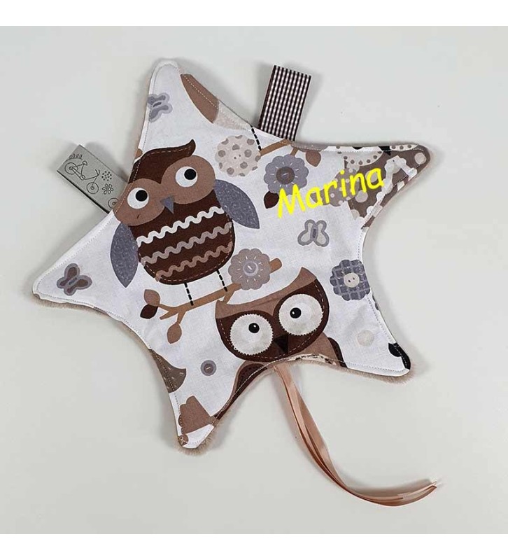 Doudou Plat Personnalisé  Prénom - Motif Chouette