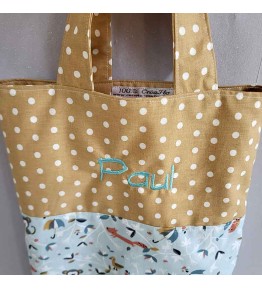 Sac Maternelle Brodé Paul en bleu - Modèle Zanimos