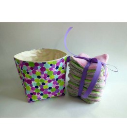 Coffret Cadeau Femme - Carrés coton bambou lavable - Pointilliste violet