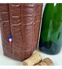Sac à Bouteille Isotherme Made In France - Imitation Caïman Marron