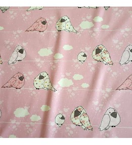 Tissu Bébé Fille - Motif Naissance Oiseau Rose