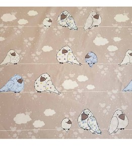 Tissu Enfant au Mètre - Motif Naissance Oiseau Bleu