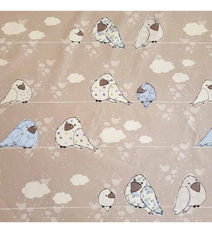 Tissu Enfant au Mètre - Motif Naissance Oiseau Bleu