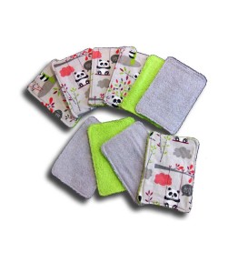 Dix Lingettes Lavables pour Bébé - Motif Panda
