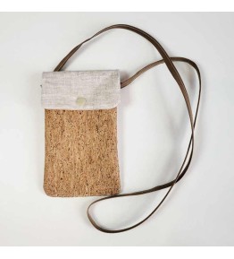 Pochette téléphone lin écru enduit et liège