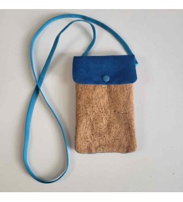 Etui téléphone pratique en liège et suédine bleue