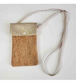 Pochette téléphone stylée en liège et éco cuir doré