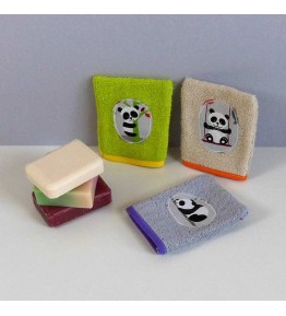 Lot de 3 gants de toilette bébé éponge - Panda
