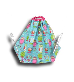 serviette de table fille chouette bleue