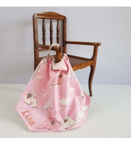 serviette de table fille oiseau rose