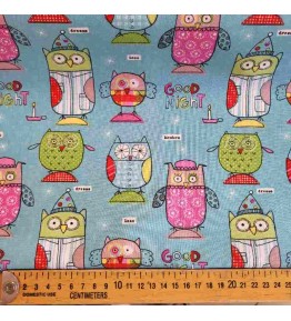 coton motif enfant chouette sur fond bleu