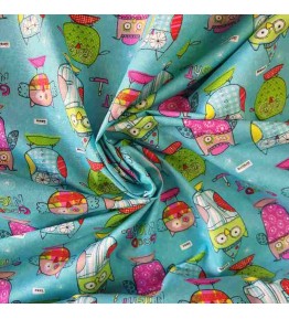 tissu motif chouettes bleue pour confection enfant