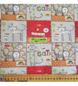 Motif chat dans des carrés de 8 cm de côté, pratique pour la couture