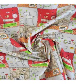 Joli tissu géométrique motif chat rigolo pour couture