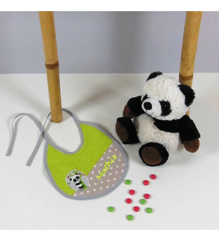 Bavoir Naissance Personnalisé - Eponge verte - Panda
