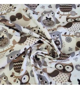 Tissu monochrome et doux avec de gros motif hibou chouette