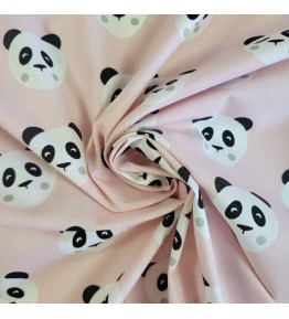 Joli tissu couleur rose poudre et motifs mignon de panda
