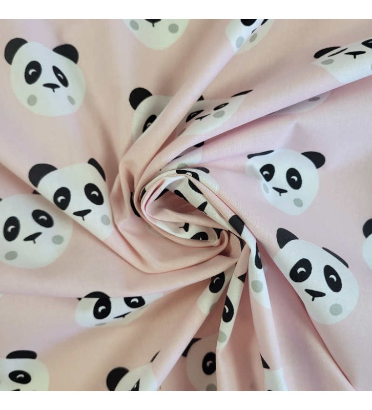Joli tissu couleur rose poudre et motifs mignon de panda