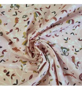 Tissu fond rose poudre et minis animaux