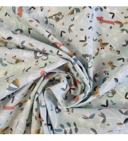 tissu coton bleu ciel avec joli motif d'animaux