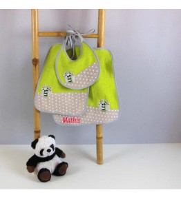 Coffret Naissance 3 Bavoirs vert Evolutifs - Panda