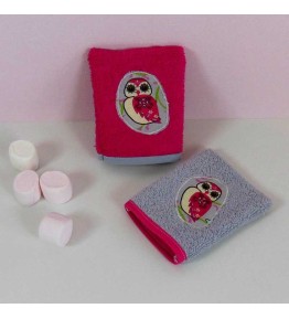 Lot 2 Gants de toilette bébé - Motif Chouette Rose