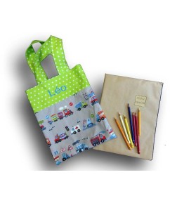 Sac Tissu pour Cahier de Vie - Voitures et Camion