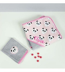 Cape de Bain Personnalisée Brodée- Panda Rose