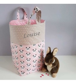 Grand Sac de Rangement Enfant - Motif Panda Rose