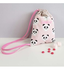 Sac à Personnalisé Maternelle Fille  - Motif Panda Rose
