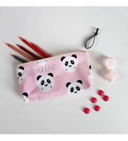 Trousse à crayons Fille personnalisée - Motif Panda Rose